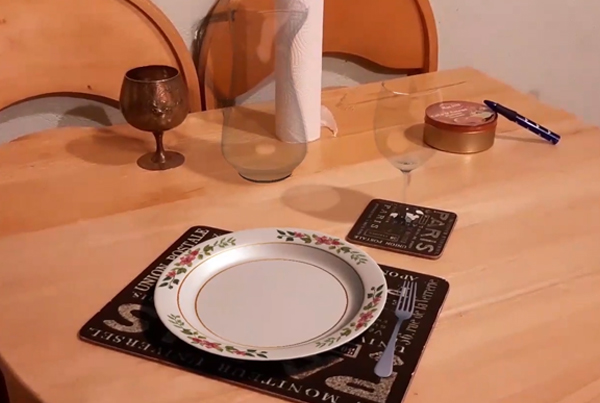 Plate, fork and glasses